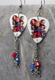 Korn Cartoon Group Picture Guitar Pick Earrings with Skull and Crossbones Stainless Steel Charms and Swarovski Crystal Dangles