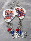 Korn Cartoon Group Picture Guitar Pick Earrings with Skull and Crossbones Stainless Steel Charms and Swarovski Crystal Dangles