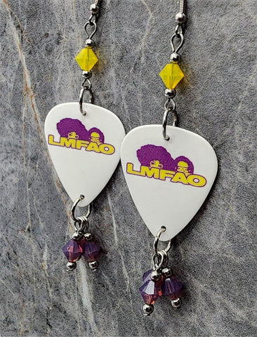 LMFAO Guitar Pick Earrings with Cyclamen Opal and Yellow Opal Swarovski Crystals