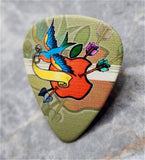 Old School Tattoo Style Sparrow and Apple Guitar Pick Pin or Tie Tack