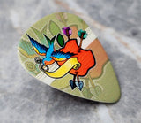 Old School Tattoo Style Sparrow and Apple Guitar Pick Pin or Tie Tack