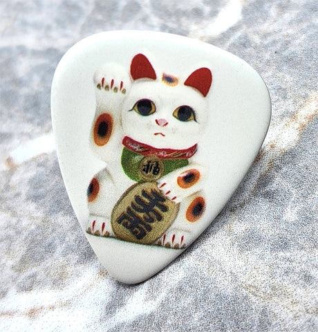 Lucky Cat White Guitar Pick Pin or Tie Tack