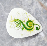 Green G Clef on White Guitar Pick Pin or Tie Tack