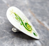 Green G Clef on White Guitar Pick Pin or Tie Tack