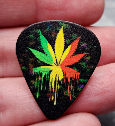 Rasta Colored Marijuana Leaf Guitar Pick Pin or Tie Tack