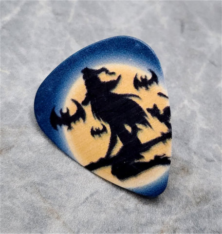 Witch on Her Broomstick Silhouette Guitar Pick Pin or Tie Tack