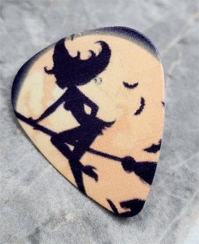 Witch on Her Broomstick Silhouette Guitar Pick Pin or Tie Tack