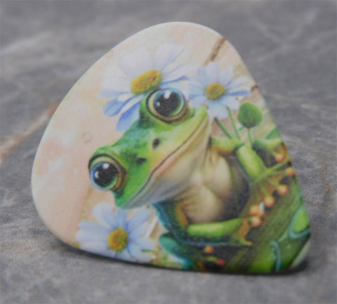 Adorable Frog with Daisies Guitar Pick Pin or Tie Tack