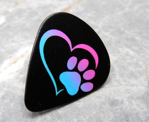 Heart with Paw Prints Guitar Pick Pin or Tie Tack