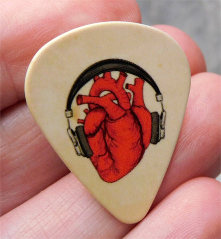 Anatomical Heart with Headphones Guitar Pick Pin or Tie Tack