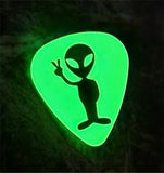 Glow in the Dark Alien Peace Sign Guitar Pick Pin or Tie Tack