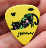 Black Cat Stretching and Flowers Guitar Pick Pin or Tie Tack