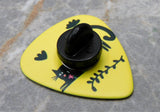 Black Cat Stretching and Flowers Guitar Pick Pin or Tie Tack