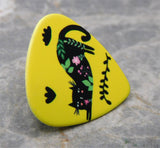 Black Cat Stretching and Flowers Guitar Pick Pin or Tie Tack
