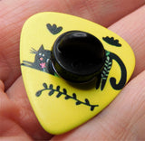 Black Cat Stretching and Flowers Guitar Pick Pin or Tie Tack