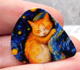 Orange Cat Starry Night Guitar Pick Pin or Tie Tack
