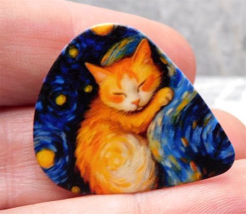 Orange Cat Starry Night Guitar Pick Pin or Tie Tack