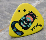 Fat Tailed Black Cat and Flowers Guitar Pick Pin or Tie Tack