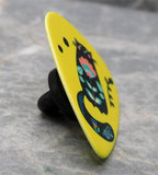 Fat Tailed Black Cat and Flowers Guitar Pick Pin or Tie Tack