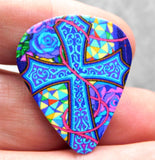 Colorful Cross and Flowers Guitar Pick Pin or Tie Tack
