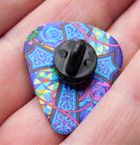 Colorful Cross and Flowers Guitar Pick Pin or Tie Tack