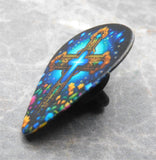 Blue and Gold Colored Cross and Flowers Guitar Pick Pin or Tie Tack