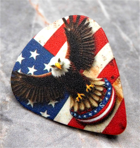 Bald Eagle and an American Flag Guitar Pick Pin or Tie Tack