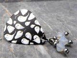 Halloween Boo Ghost Guitar Pick Pin or Tie Tack with White Opal Swarovski Crystal Dangles