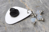 Halloween Boo Ghost Guitar Pick Pin or Tie Tack with White Opal Swarovski Crystal Dangles