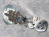 Spooky Mansion Guitar Pick Pin or Tie Tack with Stainless Steel Jack o' Lantern Dangles