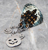 Spooky Mansion Guitar Pick Pin or Tie Tack with Stainless Steel Jack o' Lantern Dangles