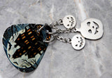 Spooky Mansion Guitar Pick Pin or Tie Tack with Stainless Steel Jack o' Lantern Dangles