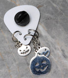 Spooky Mansion Guitar Pick Pin or Tie Tack with Stainless Steel Jack o' Lantern Dangles