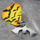 Swarm of Bats Guitar Pick Pin or Tie Tack with Stainless Steel Bat Charm