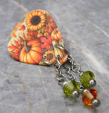 Autumnal Harvest Guitar Pick Pin or Tie Tack with Swarovski Crystal Dangles