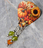 Autumnal Harvest Guitar Pick Pin or Tie Tack with Swarovski Crystal Dangles