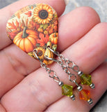 Autumnal Harvest Guitar Pick Pin or Tie Tack with Swarovski Crystal Dangles