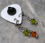 Autumnal Harvest Guitar Pick Pin or Tie Tack with Swarovski Crystal Dangles