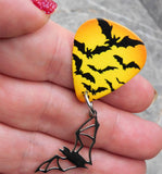 Swarm of Bats Guitar Pick Pin or Tie Tack with Stainless Steel Bat Charm Dangle