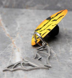 Swarm of Bats Guitar Pick Pin or Tie Tack with Stainless Steel Bat Charm Dangle