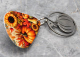 Autumnal Harvest Guitar Pick Pin or Tie Tack with a Stainless Steel Pumpkin Charm
