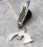 Spooky Mansion Guitar Pick Pin or Tie Tack with Stainless Steel Bat Charm Dangles
