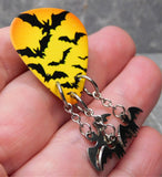 Swarm of Bats Guitar Pick Pin or Tie Tack with Stainless Steel Bat Charm Dangles