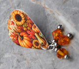 Autumnal Harvest Guitar Pick Pin or Tie Tack with Orange Swarovski Crystal Dangles