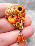 Autumnal Harvest Guitar Pick Pin or Tie Tack with Orange Swarovski Crystal Dangles