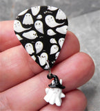 Halloween Boo Ghost Guitar Pick Pin or Tie Tack with a White Ghost Dangle