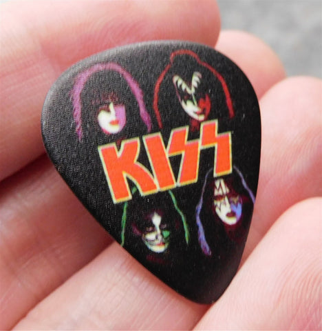Illustrated Kiss Members in Full Make Up Guitar Pick Lapel Pin or Tie Tack