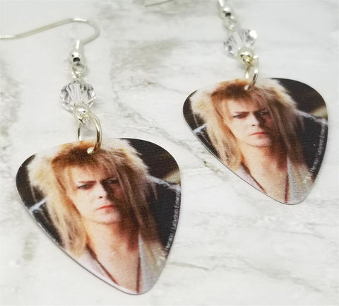 Labyrinth Jareth David Bowie Guitar Pick Earrings with Clear Swarovski Crystals