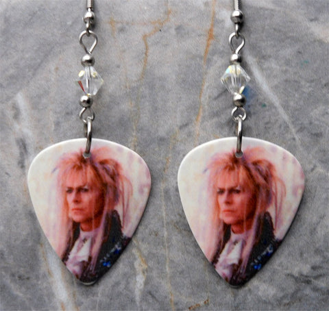 Labyrinth Jareth David Bowie Guitar Pick Earrings with Clear ABx2 Swarovski Crystals