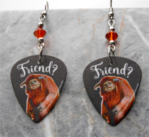 Labyrinth Ludo Friend Guitar Pick Earrings with Indian Red Swarovski Crystals